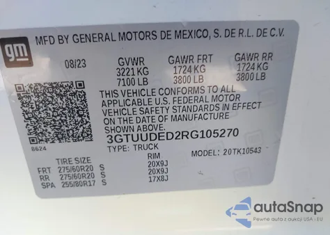 2024 GMC Sierra 1500 4Wd Short Box Slt from USA, damaged, VIN 3GTUUDED2RG105270